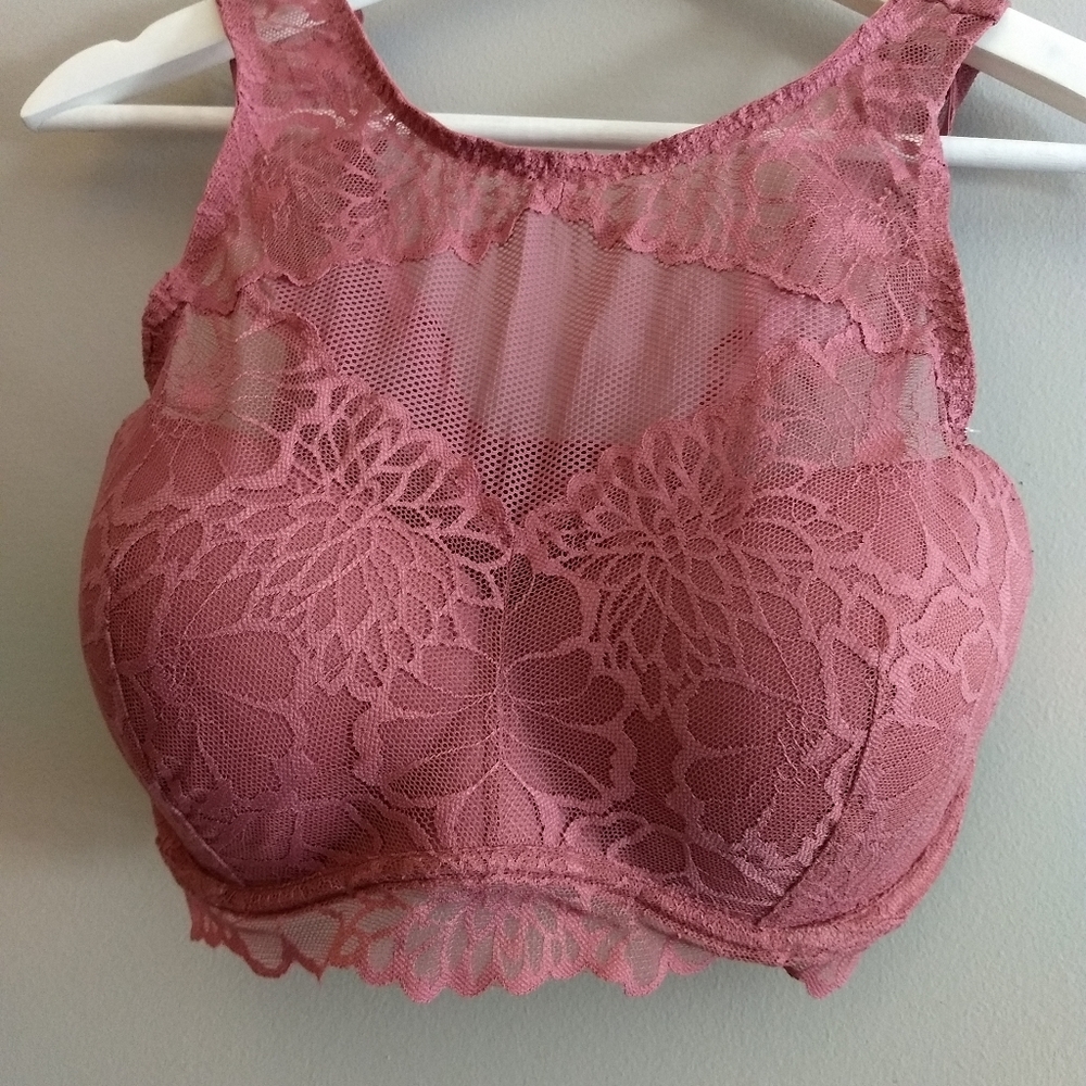 PINK Rose Color Lace Bralette - Picture 2 of 5
